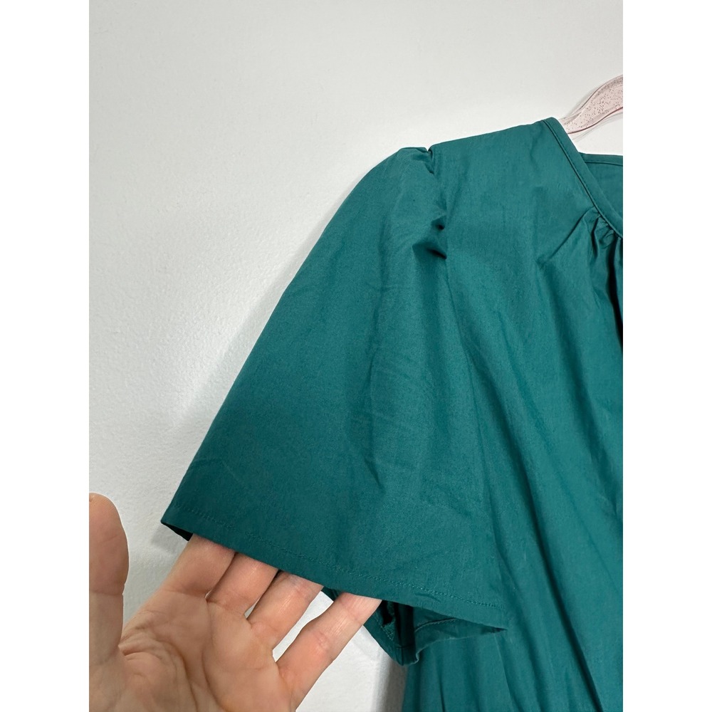 Quince Organic Cotton Tiered Maxi Dress Womens L Garden Green Smocked Waist - Picture 3 of 12